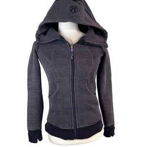 Lululemon Scuba Hoodie Full Zip Navy White Grid Dot Sz 4 Thumbhole Athleisure